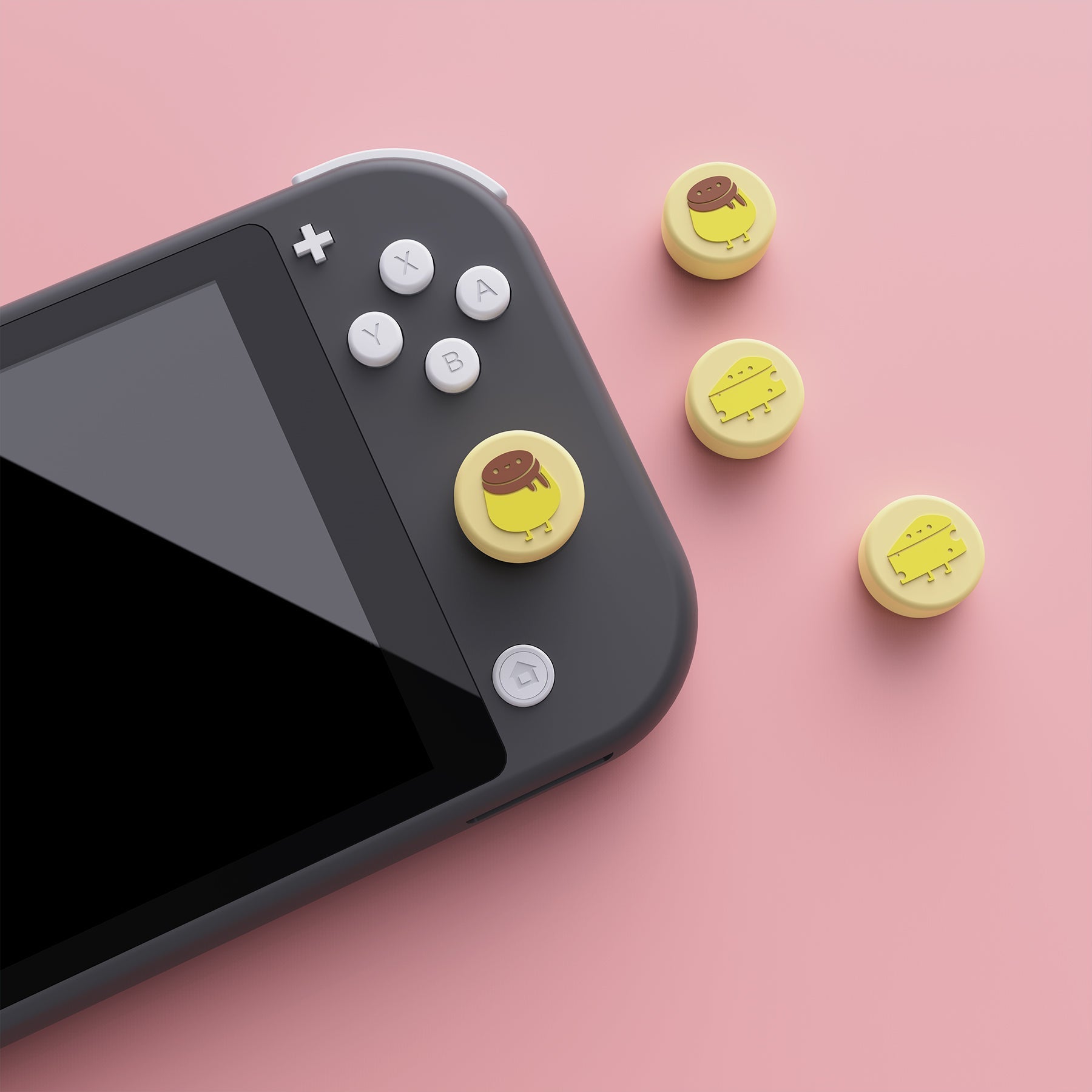 PlayVital Cheese & Pudding Cute Switch Thumb Grip Caps, Joystick Caps for Nintendo Switch Lite, Silicone Analog Cover Thumbstick Grips for Switch OLED Joycon - Cream Yellow - NJM1101 playvital