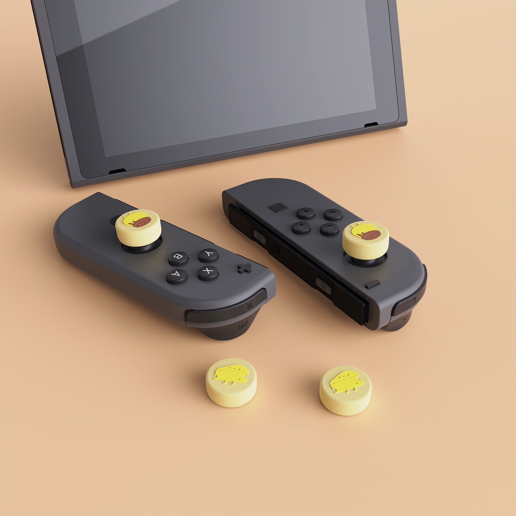 PlayVital Cheese & Pudding Cute Switch Thumb Grip Caps, Joystick Caps for Nintendo Switch Lite, Silicone Analog Cover Thumbstick Grips for Switch OLED Joycon - Cream Yellow - NJM1101 playvital