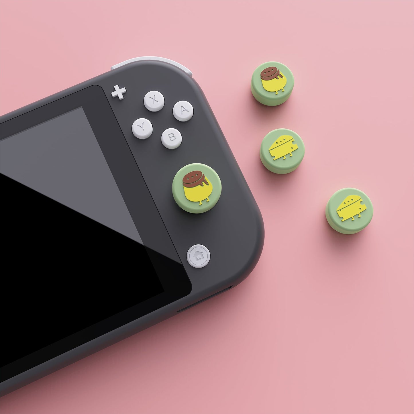 PlayVital Cheese & Pudding Cute Switch Thumb Grip Caps, Joystick Caps for Nintendo Switch Lite, Silicone Analog Cover Thumbstick Grips for Switch OLED Joycon - Matcha Green - NJM1102 playvital