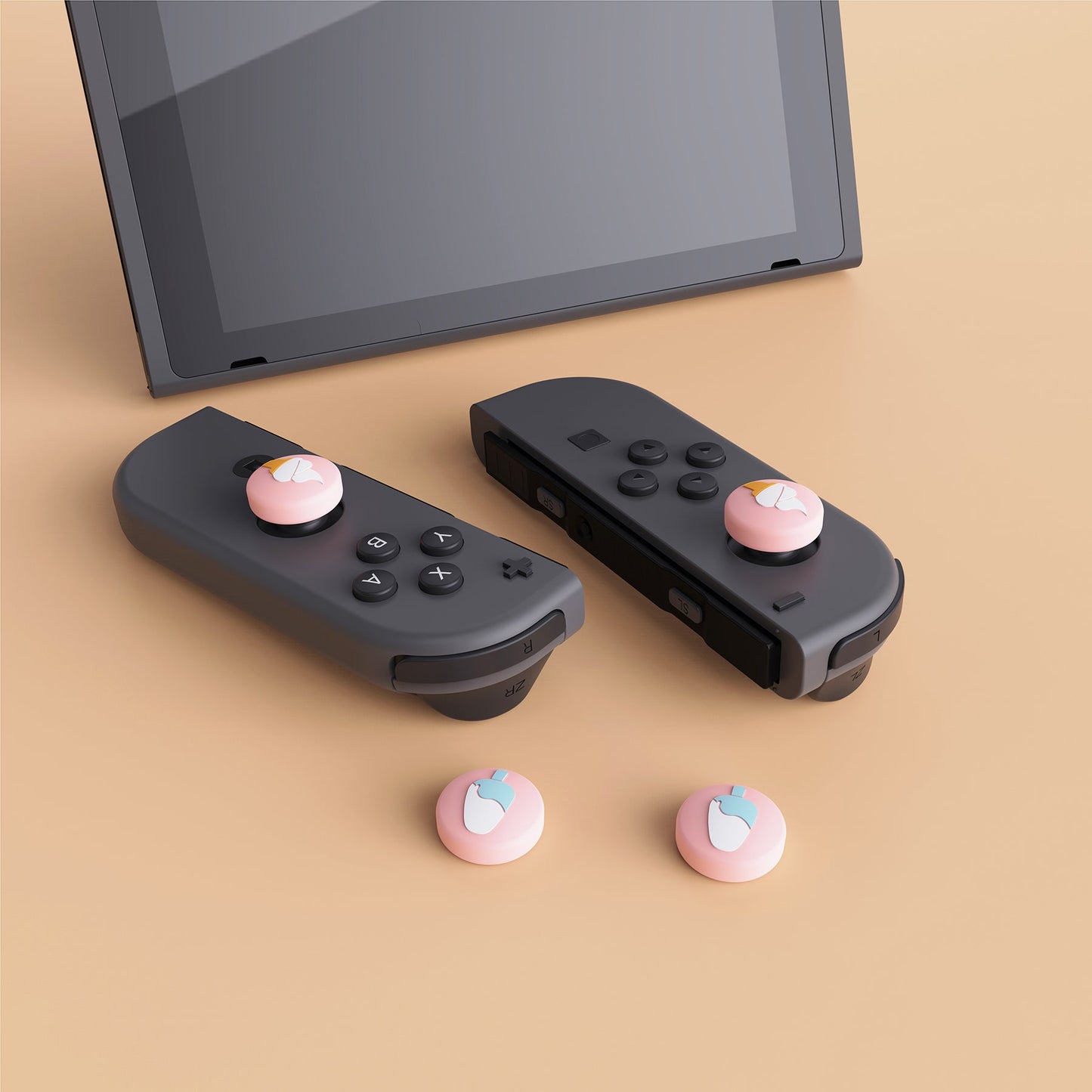 PlayVital Ice Cream Cute Switch Thumb Grip Caps, Joystick Caps for Nintendo Switch Lite, Silicone Analog Cover Thumbstick Grips for Switch OLED Joycon - Pale Red - NJM1104 playvital