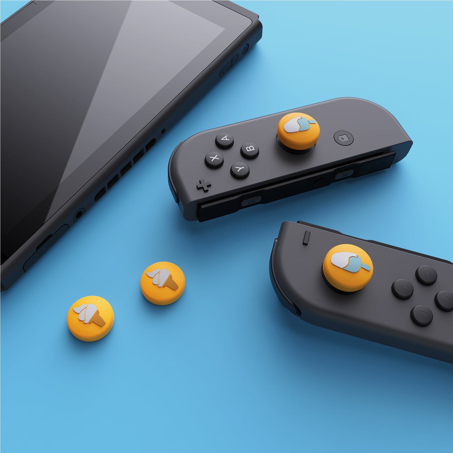 PlayVital Ice Cream Cute Switch Thumb Grip Caps, Joystick Caps for Nintendo Switch Lite, Silicone Analog Cover Thumbstick Grips for Switch OLED Joycon - Caution Yellow - NJM1106 playvital