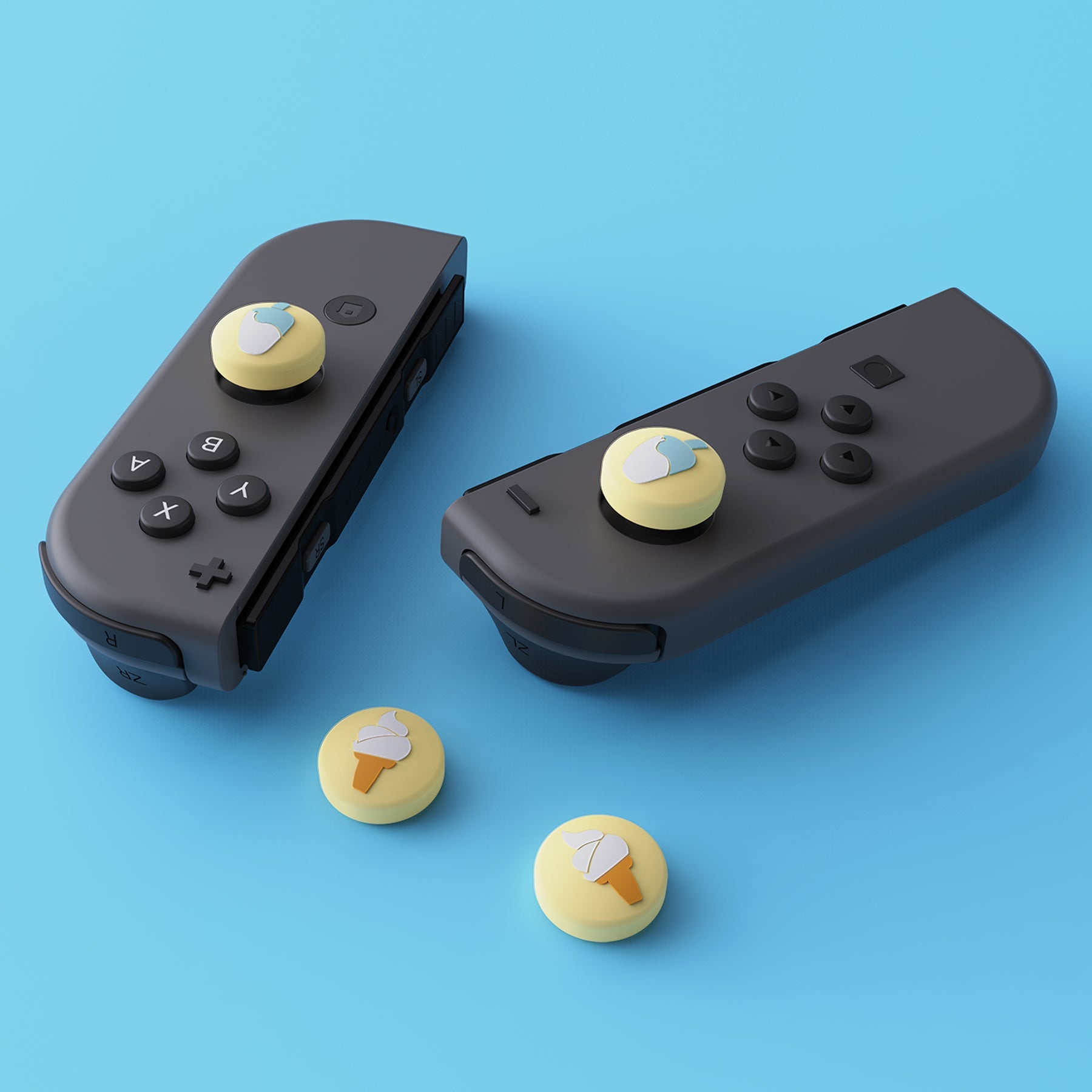 PlayVital Ice Cream Cute Switch Thumb Grip Caps, Joystick Caps for Nintendo Switch Lite, Silicone Analog Cover Thumbstick Grips for Switch OLED Joycon - Cream Yellow - NJM1107 playvital