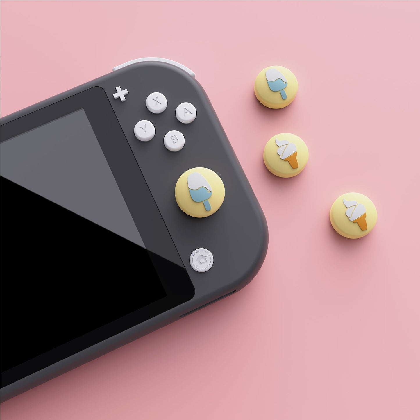 PlayVital Ice Cream Cute Switch Thumb Grip Caps, Joystick Caps for Nintendo Switch Lite, Silicone Analog Cover Thumbstick Grips for Switch OLED Joycon - Cream Yellow - NJM1107 playvital