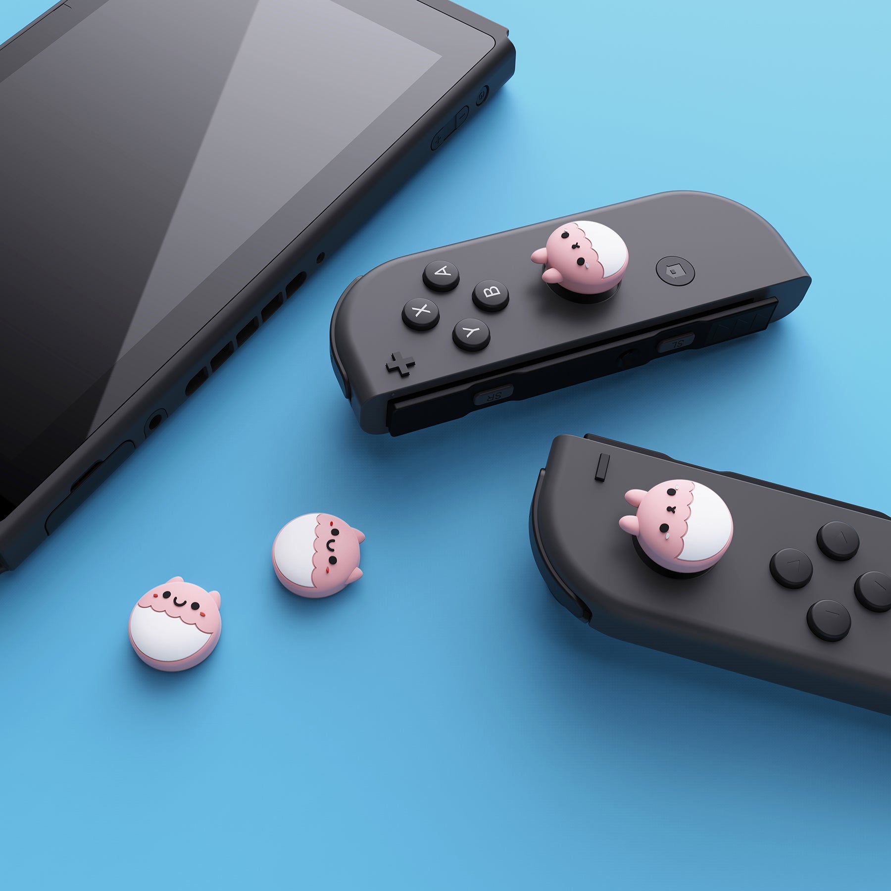 PlayVital Rabbit & Squirrel Cute Thumb Grip Caps for Nintendo Switch, Joystick Caps for Nintendo Switch Lite, Analog Cover Thumbstick Grips for OLED Joycon - Pale Red - NJM1119 playvital