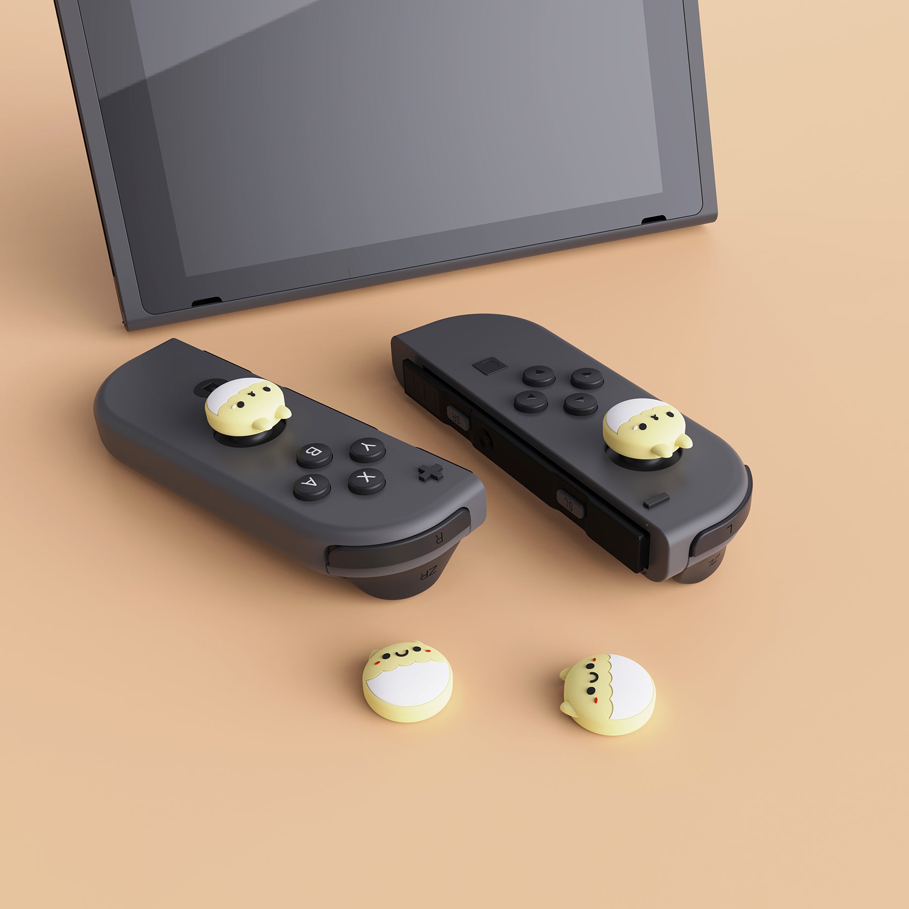 PlayVital Rabbit & Squirrel Cute Thumb Grip Caps for Nintendo Switch, Joystick Caps for Nintendo Switch Lite, Analog Cover Thumbstick Grips for OLED Joycon - Cream Yellow - NJM1122 playvital