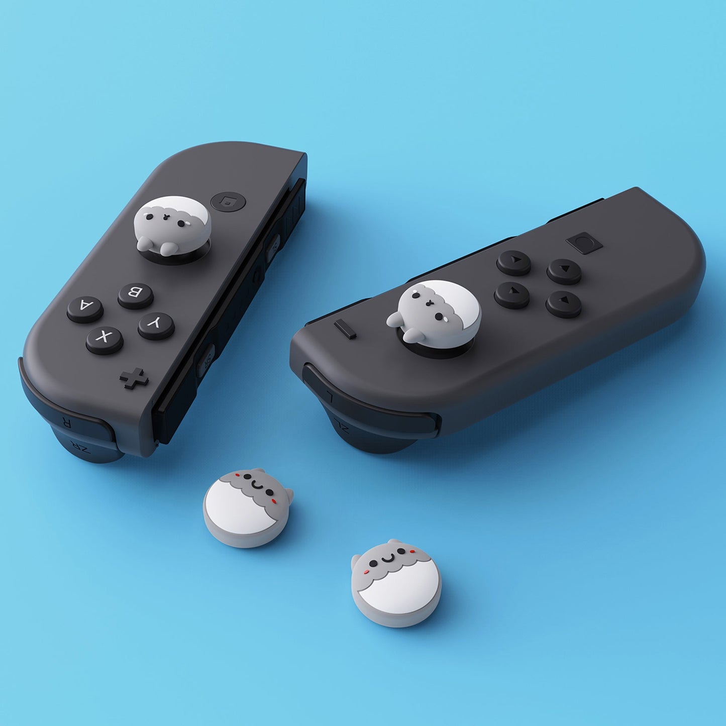 PlayVital Rabbit & Squirrel Cute Thumb Grip Caps for Nintendo Switch, Joystick Caps for Nintendo Switch Lite, Analog Cover Thumbstick Grips for OLED Joycon - Light Gray - NJM1124 playvital