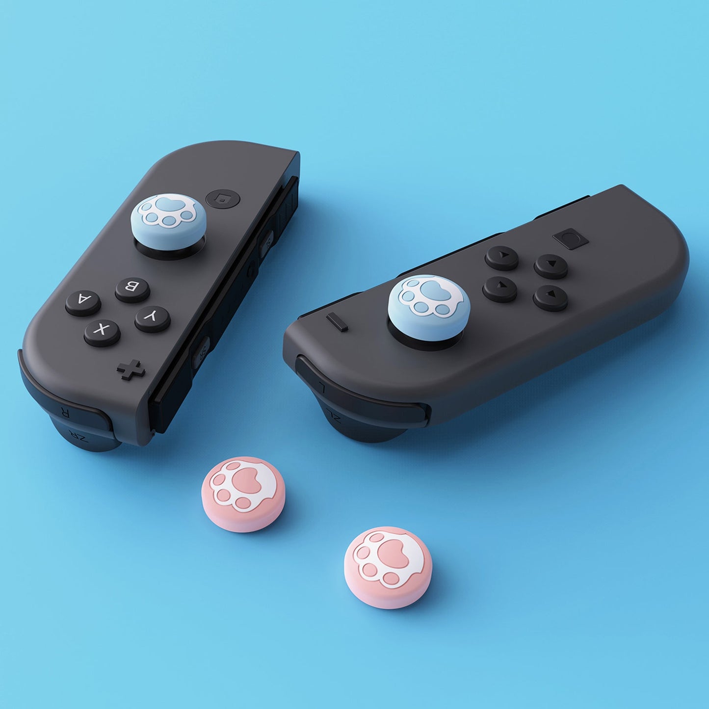 PlayVital Cat Paw Cute Switch Thumb Grip Caps, Joystick Caps for Nintendo Switch Lite, Silicone Analog Cover Thumb Stick Grips for Joy-Con Controller - Heaven Blue & Pale Red - NJM1126 playvital