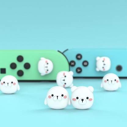 PlayVital Joystick Caps for NS Switch, Thumbstick Caps for NS Switch Lite, Analog Cover for NS Switch OLED Joycon Thumb Grip Caps for NS Switch & NS Switch Lite & NS Switch OLED - Polar Bear & Baby Seal - NJM1145 playvital