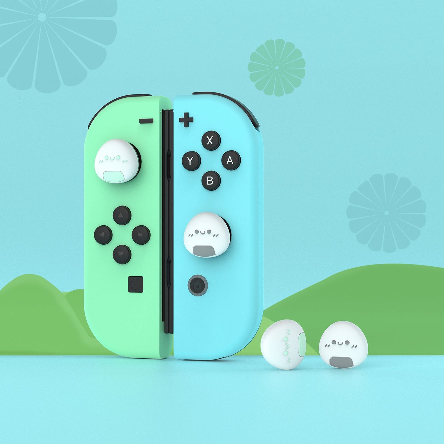 PlayVital Onigiri Joystick Caps for NS Switch, Thumbstick Caps for NS Switch Lite, Analog Cover for NS Switch OLED Joycon Thumb Grip Caps for NS Switch & NS Switch Lite & NS Switch OLED - Gray & Seafoam Green - NJM1156 playvital