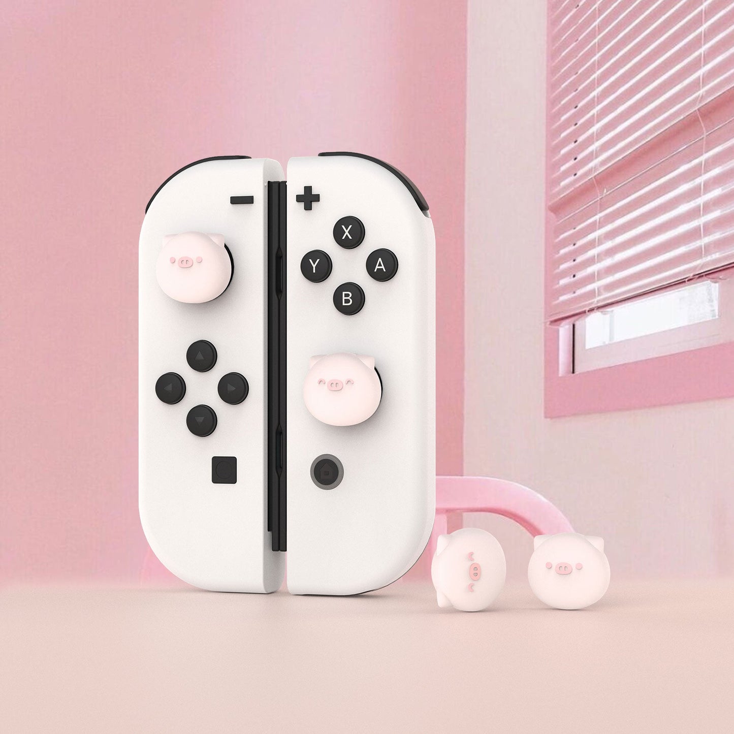 PlayVital Chubby Piggy Joystick Caps for NS Switch, Thumbstick Caps for NS Switch Lite, Analog Cover for NS Switch OLED Joycon Thumb Grip Caps for NS Switch & NS Switch Lite & NS Switch OLED - Millennial Pink - NJM1160 playvital