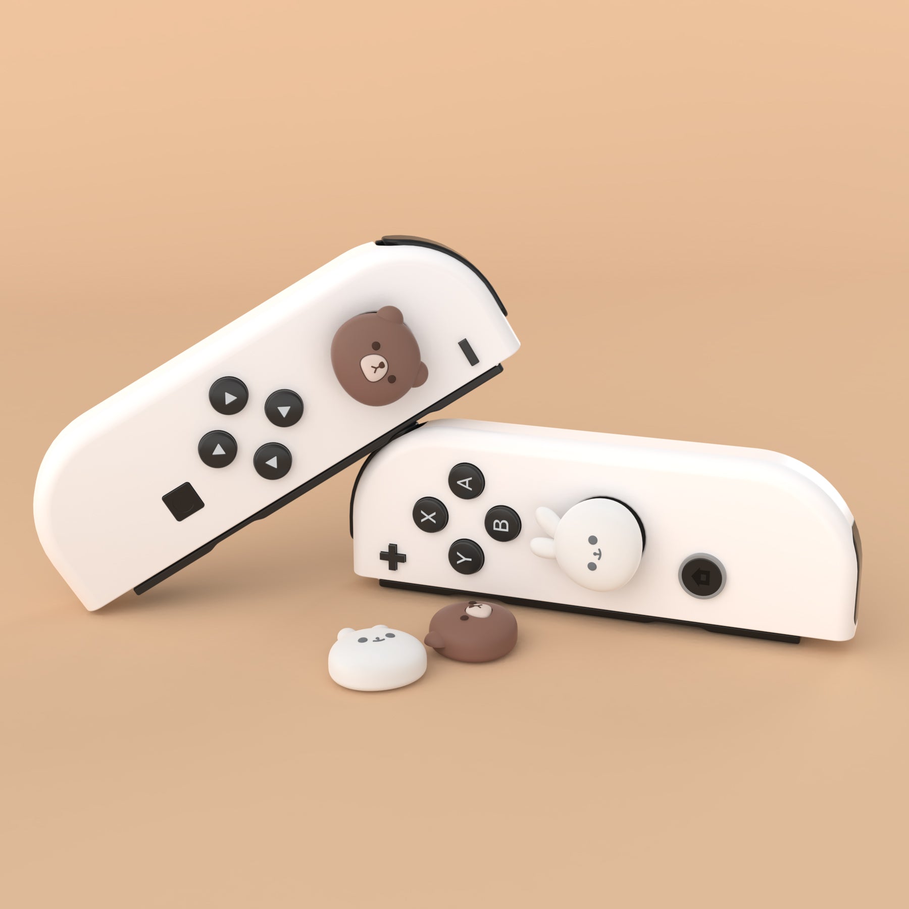 PlayVital Joystick Caps for NS Switch, Thumbstick Caps for NS Switch Lite, Analog Cover for NS Switch OLED Joycon Thumb Grip Caps for NS Switch & NS Switch Lite & NS Switch OLED - Chubby Bear & Smiley Bunny - NJM1174 playvital