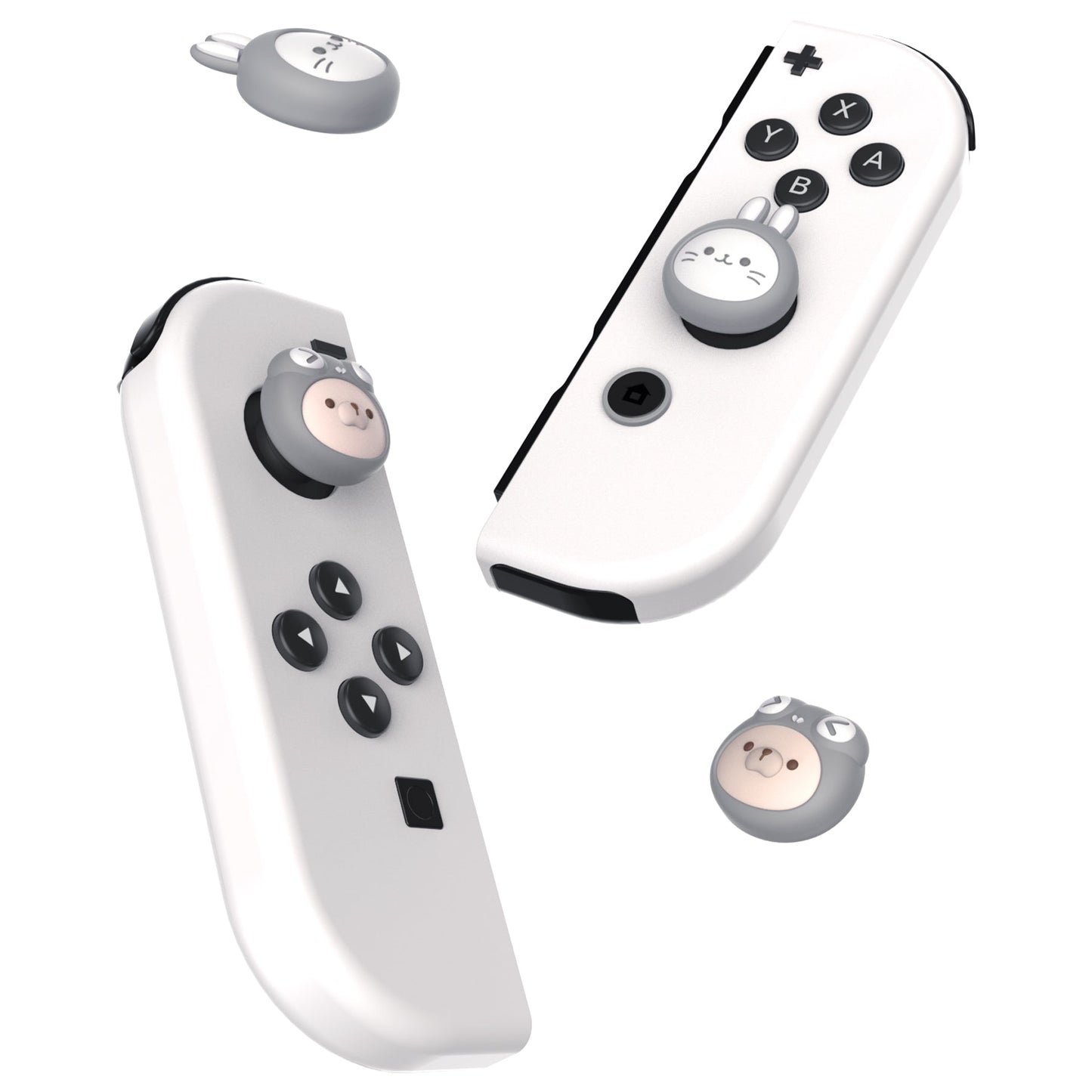 PlayVital Cosplaying Kitten & Puppy Joystick Caps for NS Switch, Thumbstick Caps for NS Switch Lite, Analog Cover for NS Switch OLED Joycon Thumb Grip Caps for NS Switch & NS Switch Lite & NS Switch OLED -Light Gray - NJM1175 playvital