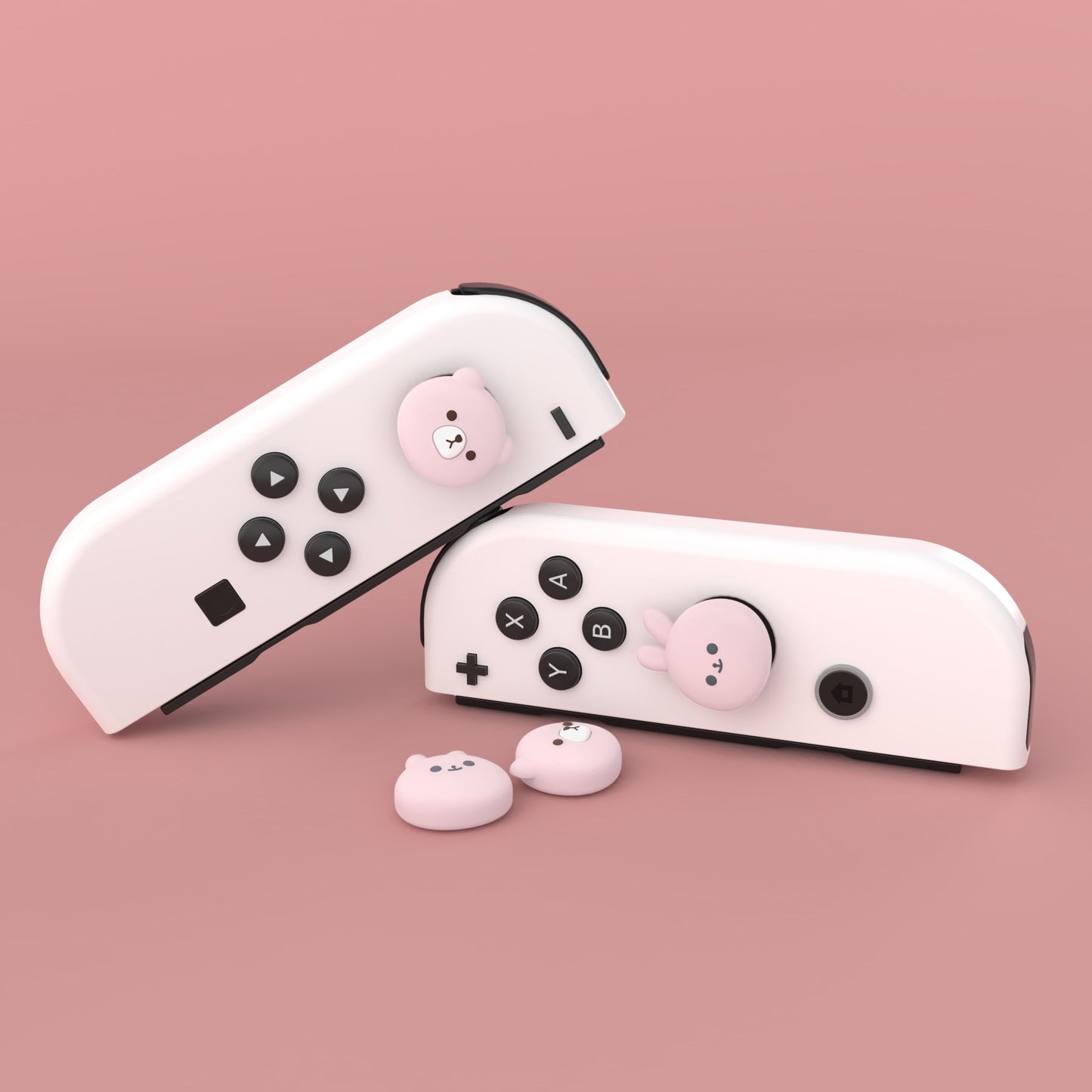 PlayVital Joystick Caps for Nintendo Switch, Thumbstick Caps for Switch Lite, Analog Cover Joycon Thumb Grip Caps for Switch & Switch Lite & Switch OLED - Chubby Bear & Smiley Bunny Pink - NJM1176 playvital