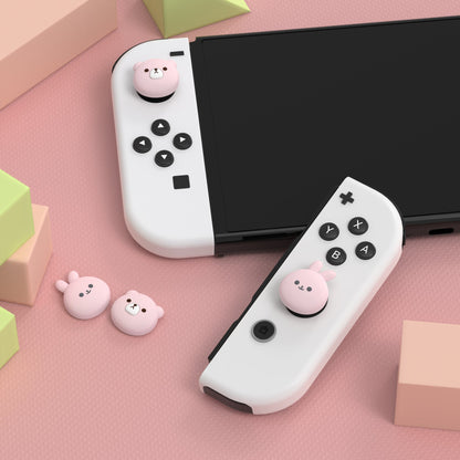 PlayVital Joystick Caps for Nintendo Switch, Thumbstick Caps for Switch Lite, Analog Cover Joycon Thumb Grip Caps for Switch & Switch Lite & Switch OLED - Chubby Bear & Smiley Bunny Pink - NJM1176 playvital