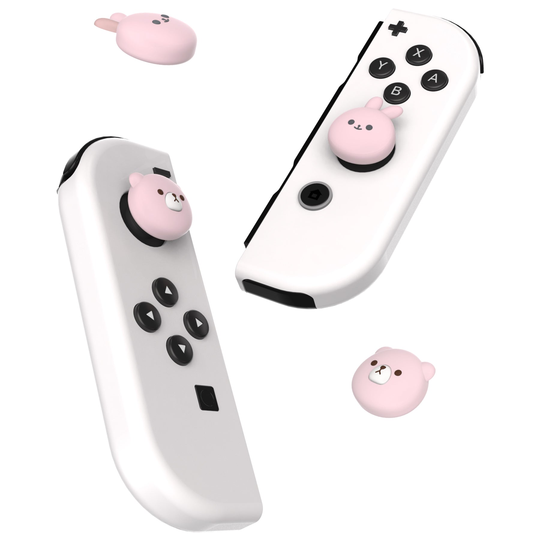 PlayVital Joystick Caps for Nintendo Switch, Thumbstick Caps for Switch Lite, Analog Cover Joycon Thumb Grip Caps for Switch & Switch Lite & Switch OLED - Chubby Bear & Smiley Bunny Pink - NJM1176 playvital