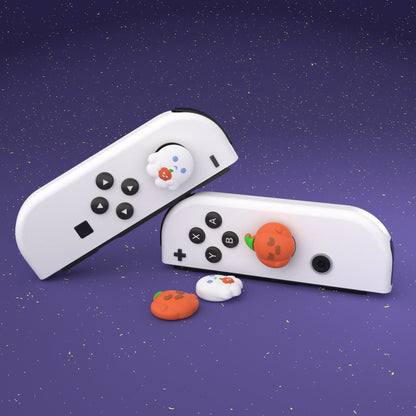 PlayVital Joystick Caps for NS Switch, Thumbstick Caps for NS Switch Lite, Analog Cover for NS Switch OLED Joycon Thumb Grip Caps for NS Switch & NS Switch Lite & NS Switch OLED - Spooky Ghost with Pumpkin - NJM1179 playvital