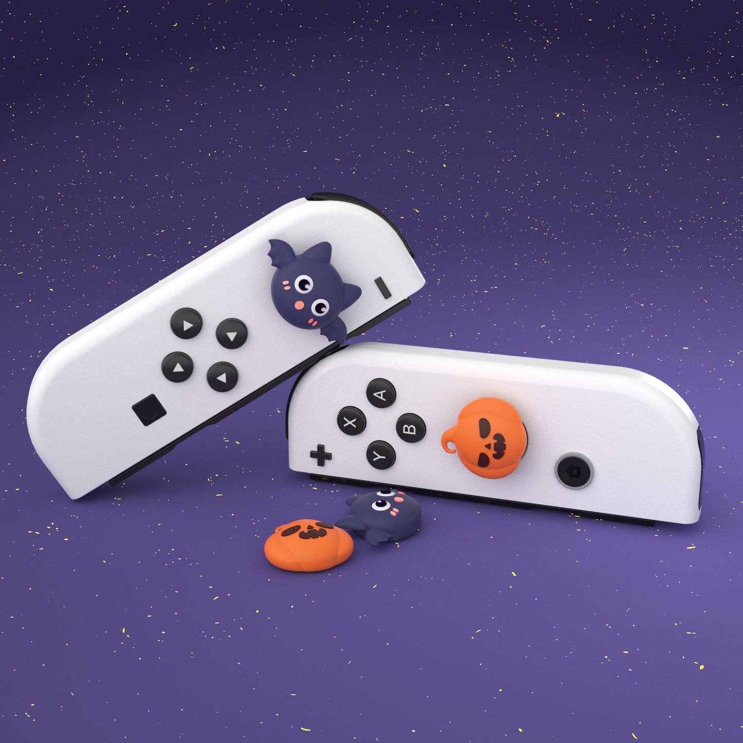 PlayVital Joystick Caps for NS Switch, Thumbstick Caps for NS Switch Lite, Analog Cover for NS Switch OLED Joycon Thumb Grip Caps for NS Switch & NS Switch Lite & NS Switch OLED - Halloween Pumpkin Bat - NJM1180 playvital