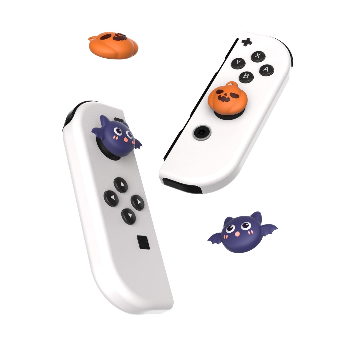 PlayVital Joystick Caps for NS Switch, Thumbstick Caps for NS Switch Lite, Analog Cover for NS Switch OLED Joycon Thumb Grip Caps for NS Switch & NS Switch Lite & NS Switch OLED - Halloween Pumpkin Bat - NJM1180 playvital