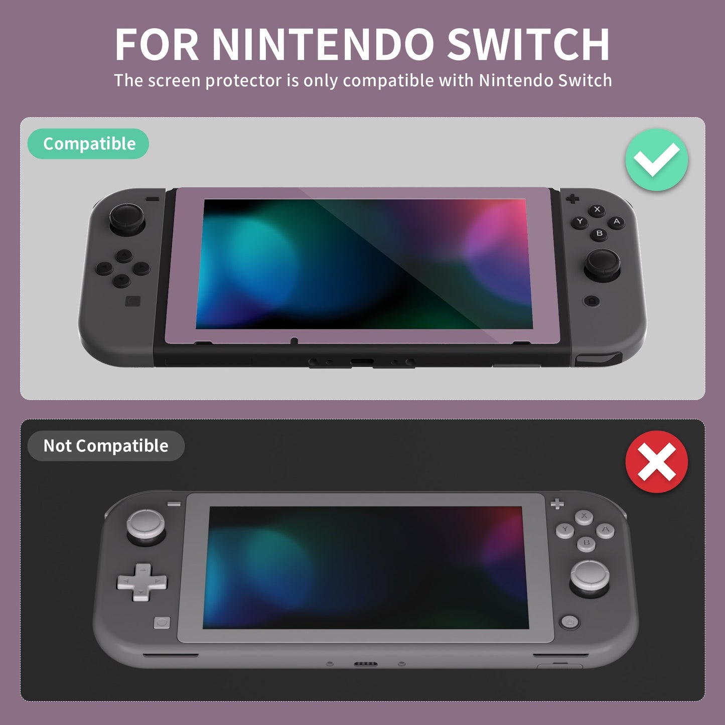 2 Pack Antique Dark Grayish Violet Transparent HD Clear Saver Protector Film, Tempered Glass Screen Protector for Nintendo Switch [Anti-Scratch, Anti-Fingerprint, Shatterproof, Bubble-Free] - NSPJ0711 playvital