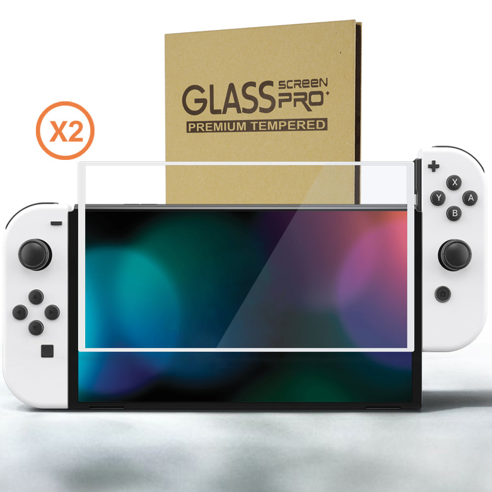 PlayVital White Border Tempered Glass Screen Protector for NS Switch OLED, Anti-Scratch Bubble Free Transparent HD Clear Protector Film for Switch OLED - 2 Pack Included - NTA8005 PlayVital