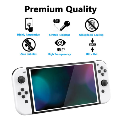 PlayVital White Border Tempered Glass Screen Protector for NS Switch OLED, Anti-Scratch Bubble Free Transparent HD Clear Protector Film for Switch OLED - 2 Pack Included - NTA8005 PlayVital