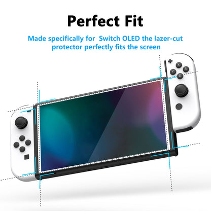 PlayVital White Border Tempered Glass Screen Protector for NS Switch OLED, Anti-Scratch Bubble Free Transparent HD Clear Protector Film for Switch OLED - 2 Pack Included - NTA8005 PlayVital