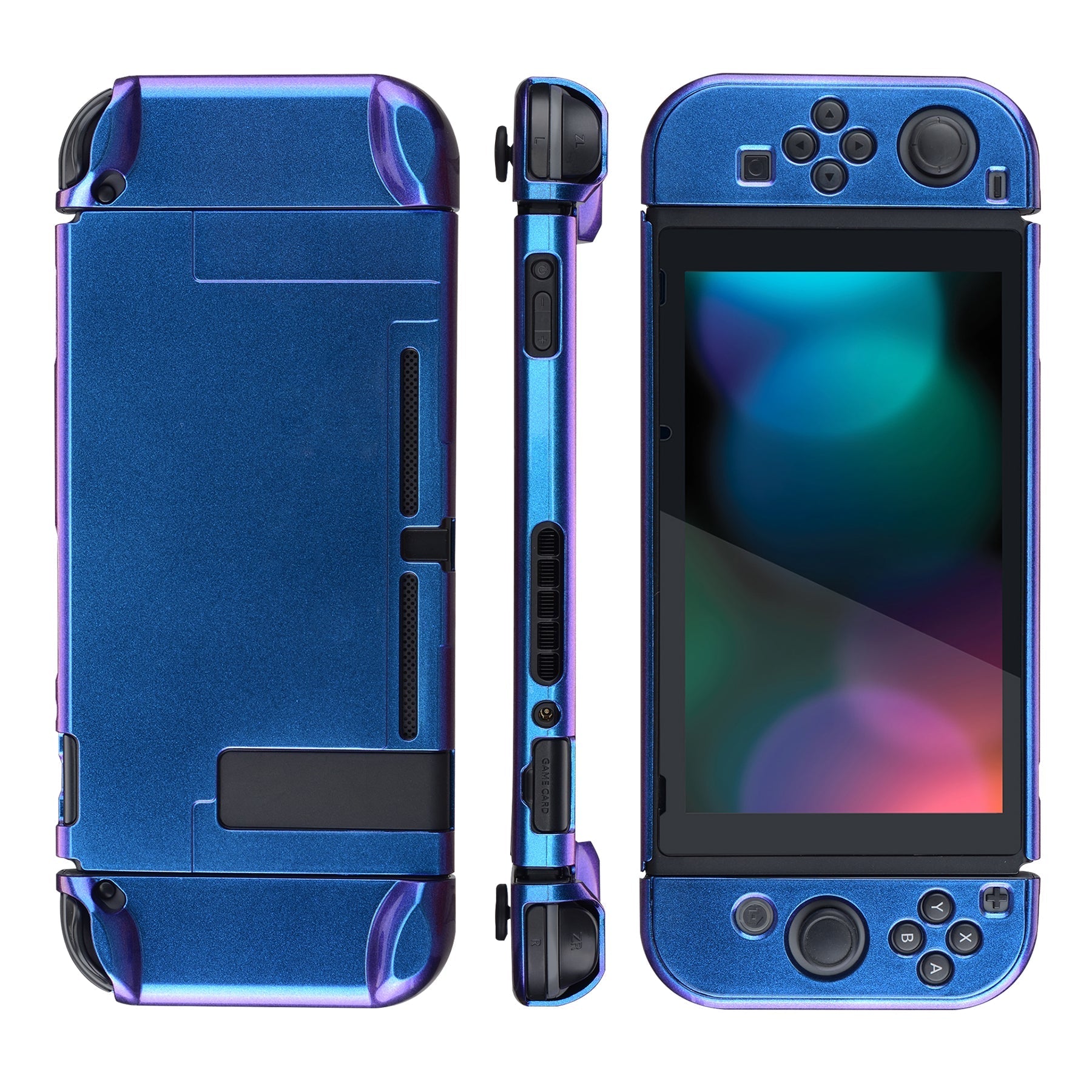 PlayVital Chameleon Purple Blue Glossy Back Cover for NS Switch Console, NS Joycon Handheld Controller Separable Protector Hard Shell, Customized Dockable Protective Case for NS Switch - NTP303 PlayVital