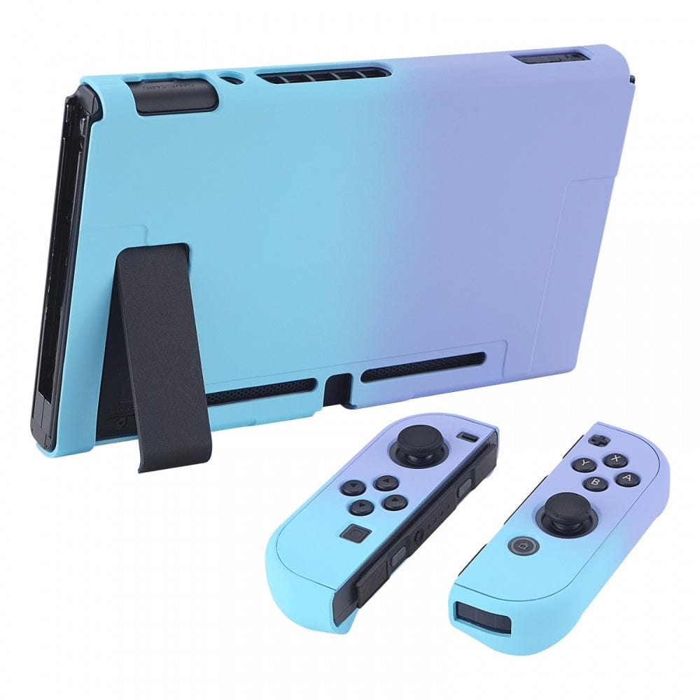 PlayVital Back Cover for Nintendo Switch Console, NS Joycon Handheld Controller Separable Protector Hard Shell, Soft Touch Custom Protective Case for Nintendo Switch - Gradient Violet Blue - NTP329 PlayVital