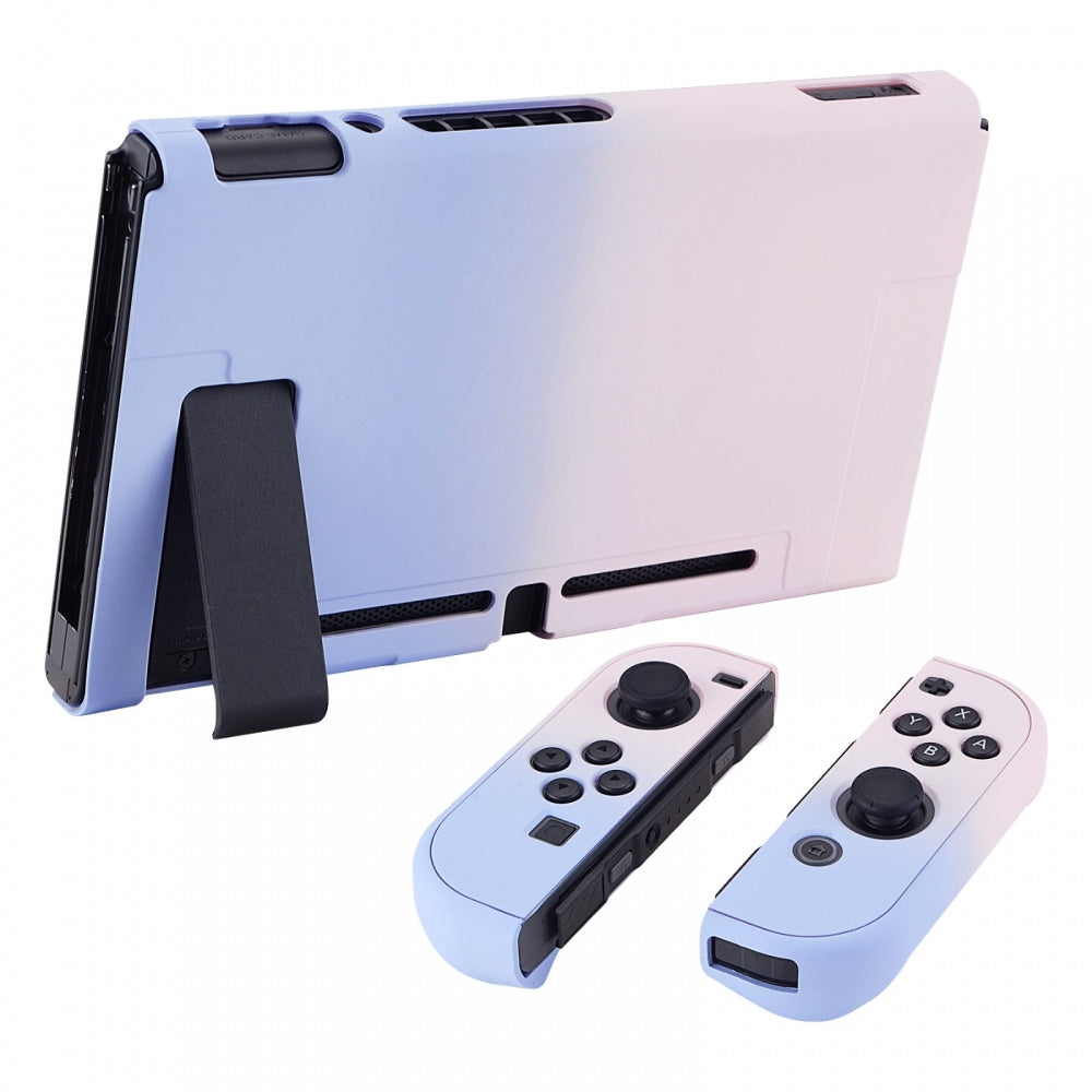 PlayVital Back Cover for Nintendo Switch Console, NS Joycon Handheld Controller Separable Protector Hard Shell, Soft Touch Custom Protective Case for Nintendo Switch - Gradient Pink Violet - NTP330 PlayVital