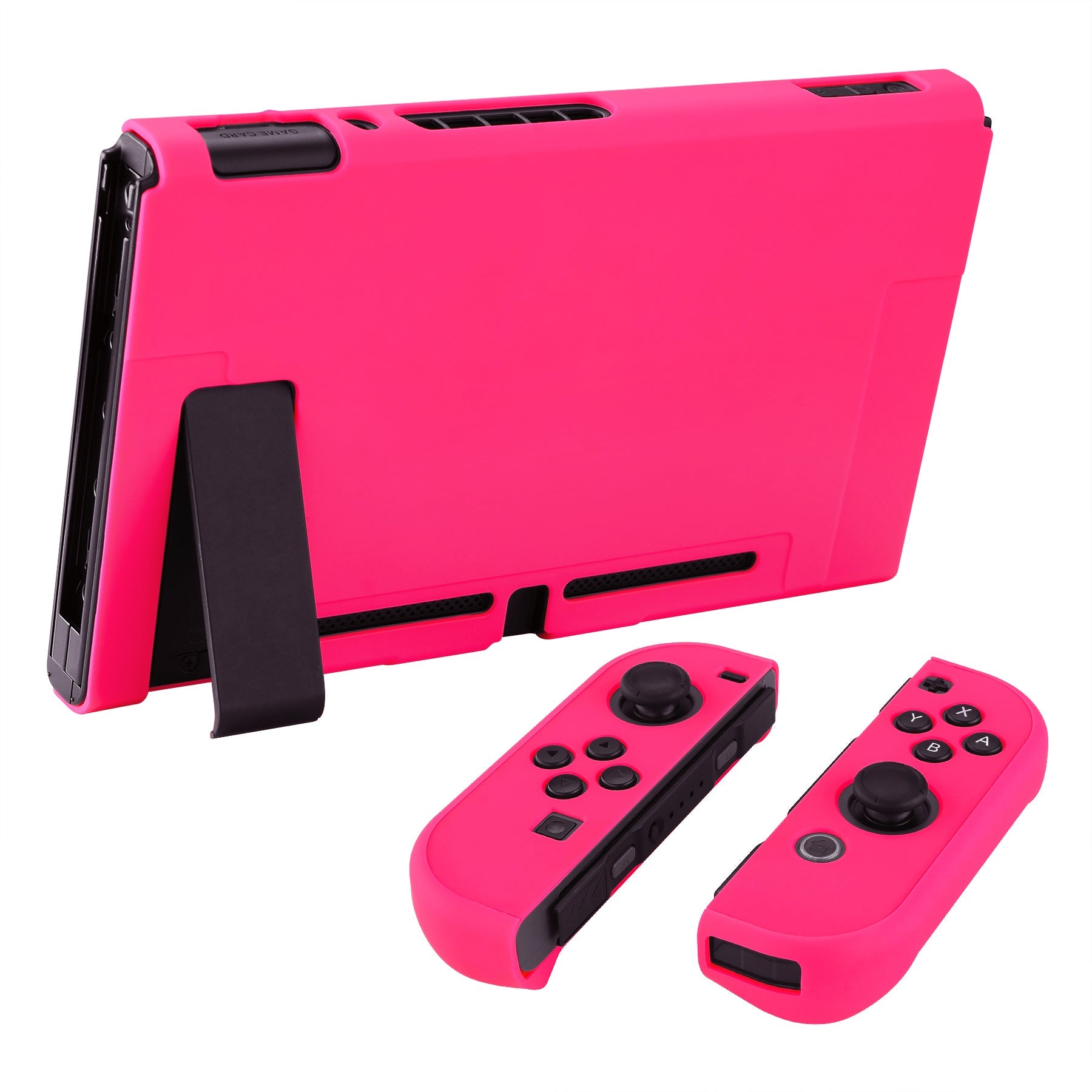 PlayVital Bright Pink Back Cover for Nintendo Switch Console, NS Joycon Handheld Controller Separable Protector Hard Shell, Soft Touch Customized Dockable Protective Case for Nintendo Switch - NTP340 PlayVital