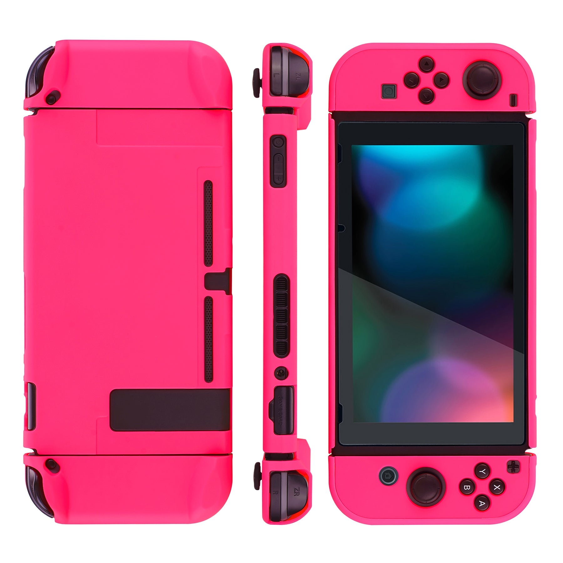 PlayVital Bright Pink Back Cover for Nintendo Switch Console, NS Joycon Handheld Controller Separable Protector Hard Shell, Soft Touch Customized Dockable Protective Case for Nintendo Switch - NTP340 PlayVital