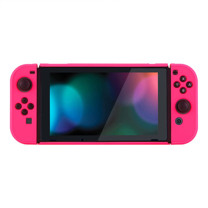 PlayVital Bright Pink Back Cover for Nintendo Switch Console, NS Joycon Handheld Controller Separable Protector Hard Shell, Soft Touch Customized Dockable Protective Case for Nintendo Switch - NTP340 PlayVital