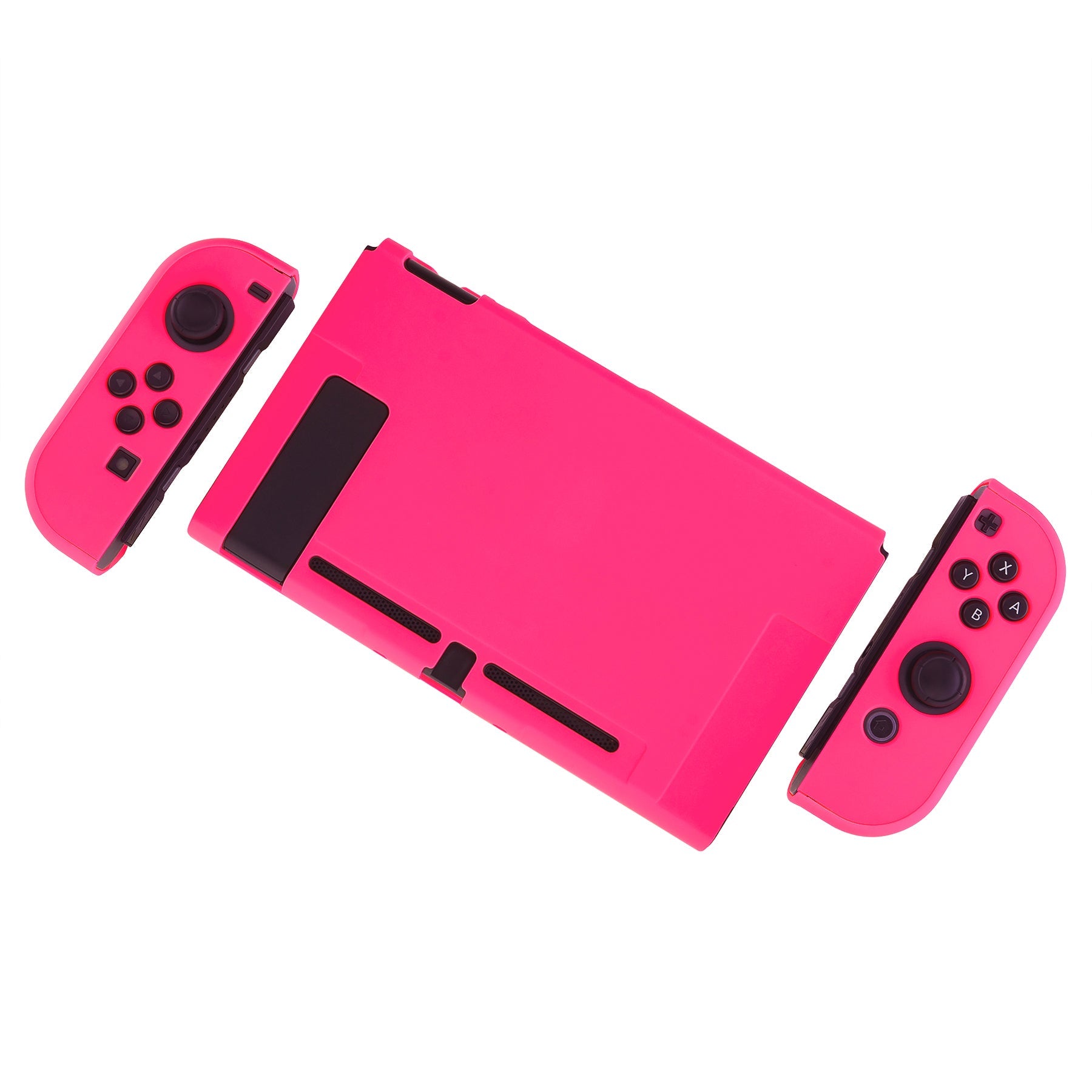 PlayVital Bright Pink Back Cover for Nintendo Switch Console, NS Joycon Handheld Controller Separable Protector Hard Shell, Soft Touch Customized Dockable Protective Case for Nintendo Switch - NTP340 PlayVital