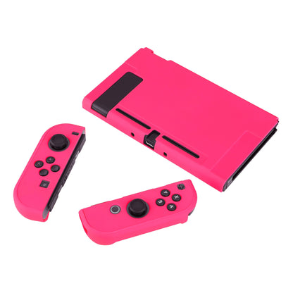 PlayVital Bright Pink Back Cover for Nintendo Switch Console, NS Joycon Handheld Controller Separable Protector Hard Shell, Soft Touch Customized Dockable Protective Case for Nintendo Switch - NTP340 PlayVital