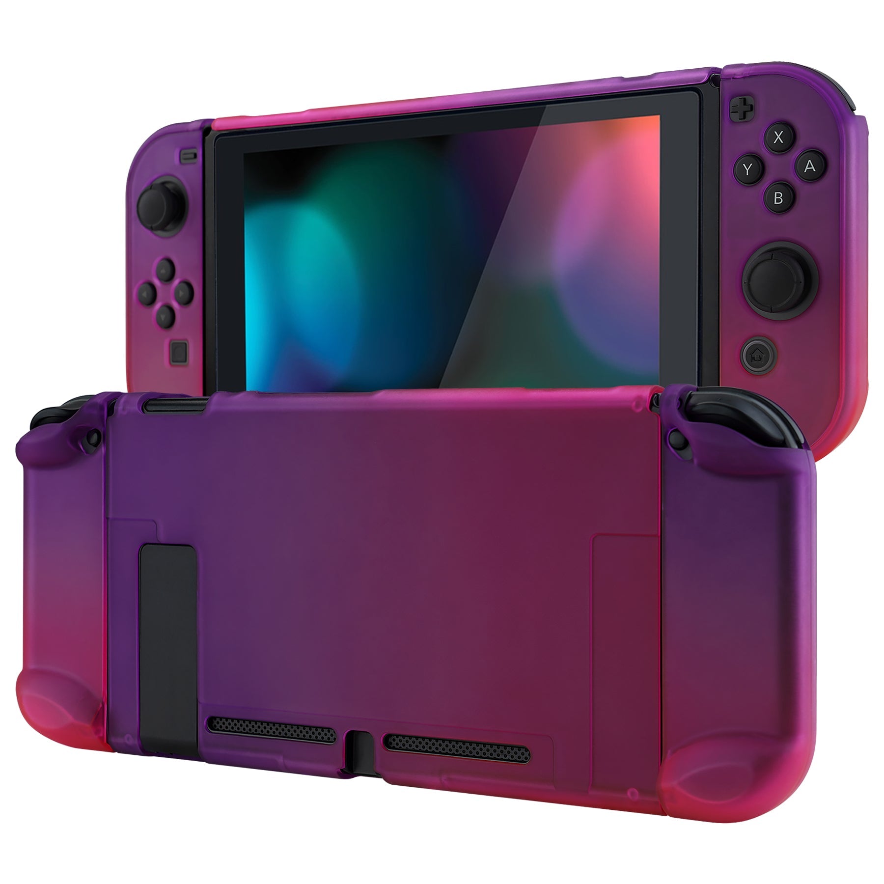 PlayVital Clear Atomic Purple Rose Red Back Cover for Nintendo Switch Console, NS Joycon Handheld Controller Separable Protector Hard Shell, Soft Touch Customized Dockable Protective Case for Nintendo Switch - NTP345 PlayVital