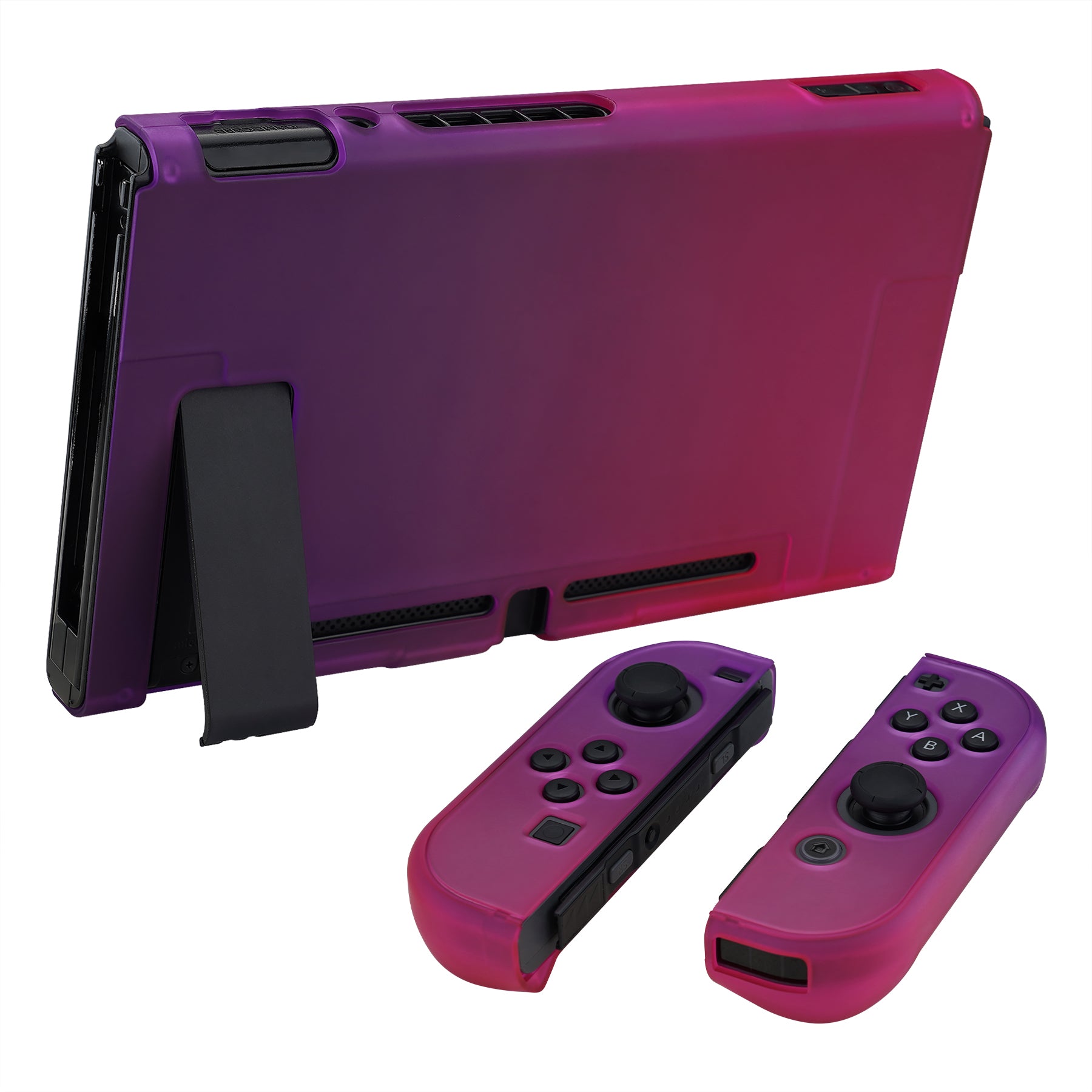 PlayVital Clear Atomic Purple Rose Red Back Cover for Nintendo Switch Console, NS Joycon Handheld Controller Separable Protector Hard Shell, Soft Touch Customized Dockable Protective Case for Nintendo Switch - NTP345 PlayVital