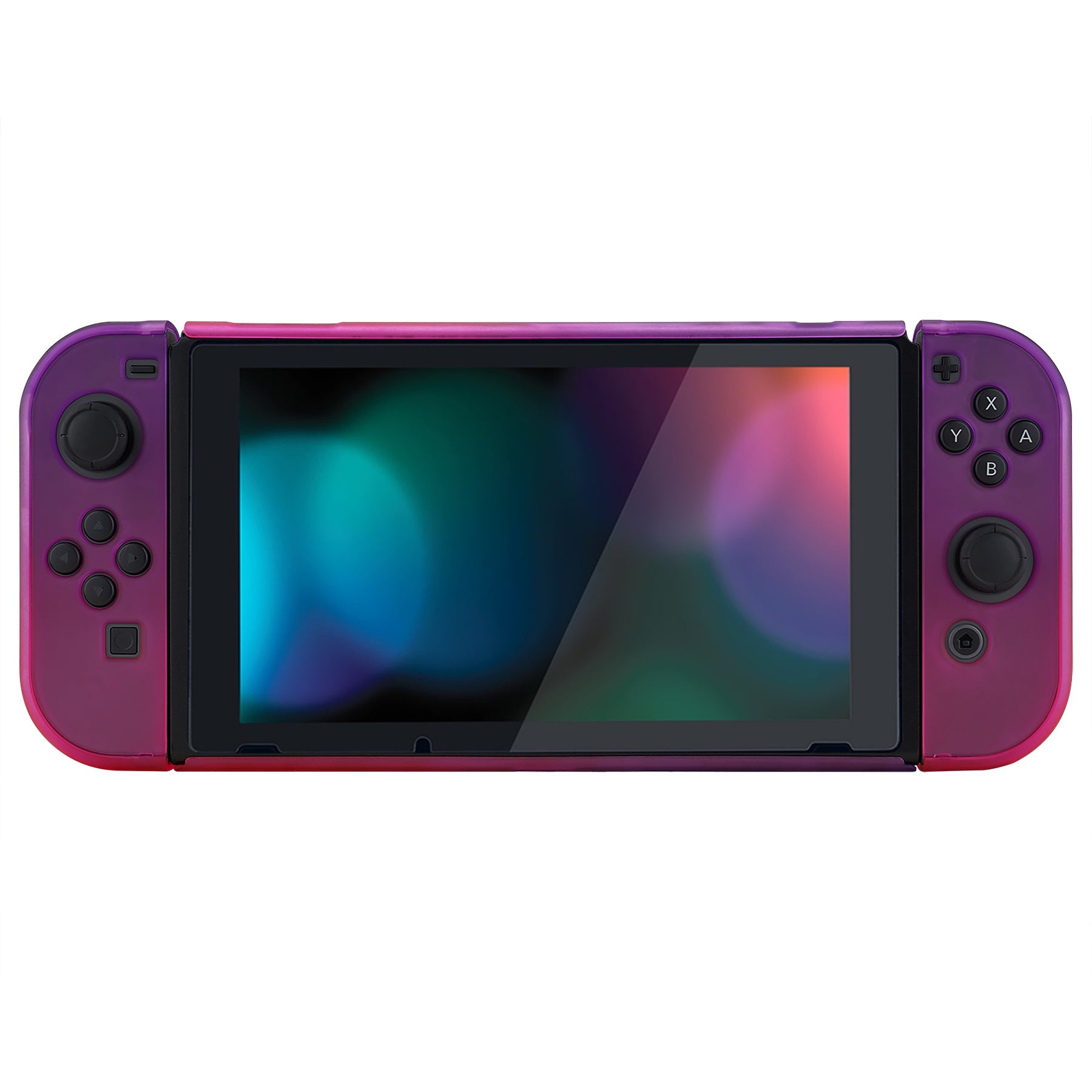 PlayVital Clear Atomic Purple Rose Red Back Cover for Nintendo Switch Console, NS Joycon Handheld Controller Separable Protector Hard Shell, Soft Touch Customized Dockable Protective Case for Nintendo Switch - NTP345 PlayVital