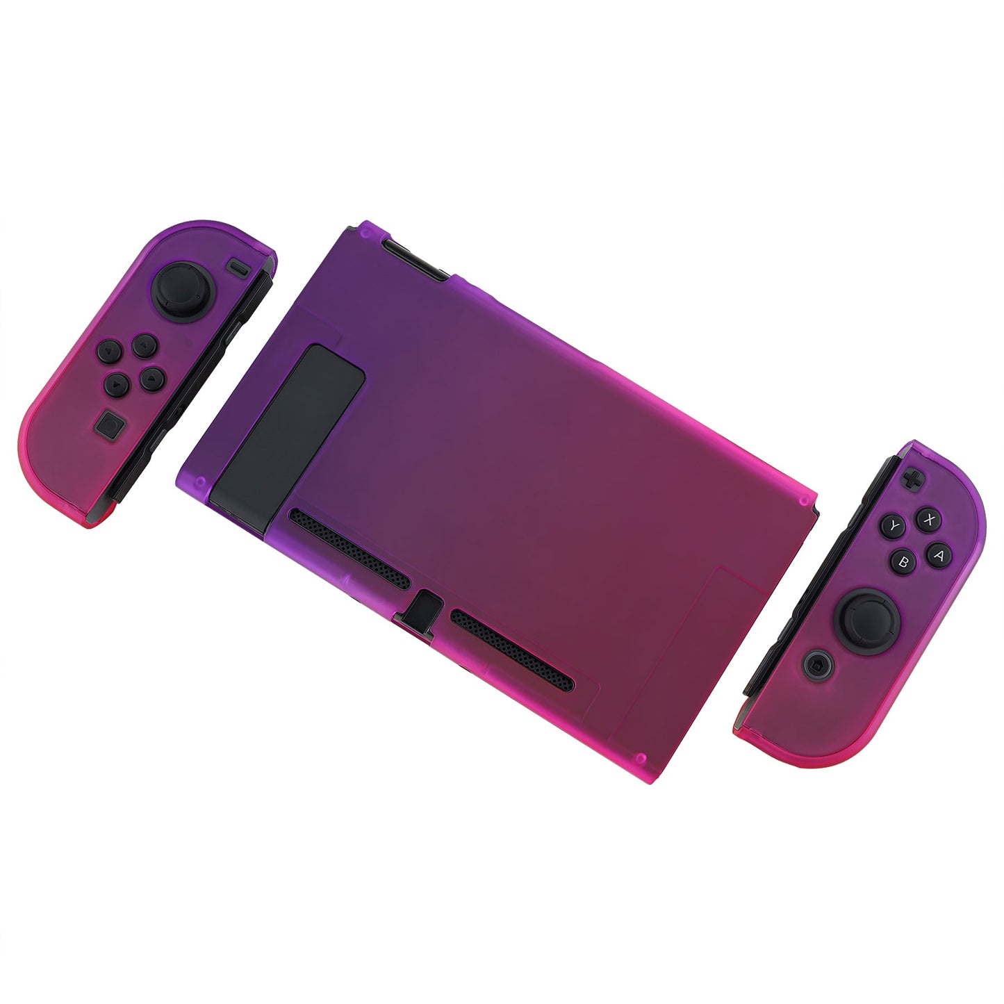 PlayVital Clear Atomic Purple Rose Red Back Cover for Nintendo Switch Console, NS Joycon Handheld Controller Separable Protector Hard Shell, Soft Touch Customized Dockable Protective Case for Nintendo Switch - NTP345 PlayVital