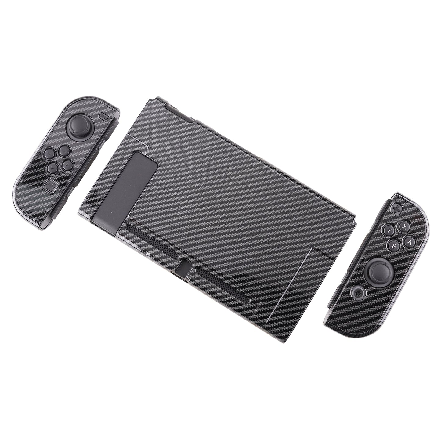 PlayVital Graphite Carbon Fiber Pattern Back Cover for NS Switch Console, NS Joycon Handheld Controller Separable Protector Hard Shell, Customized Dockable Protective Case for NS Switch -  NTS201 PlayVital