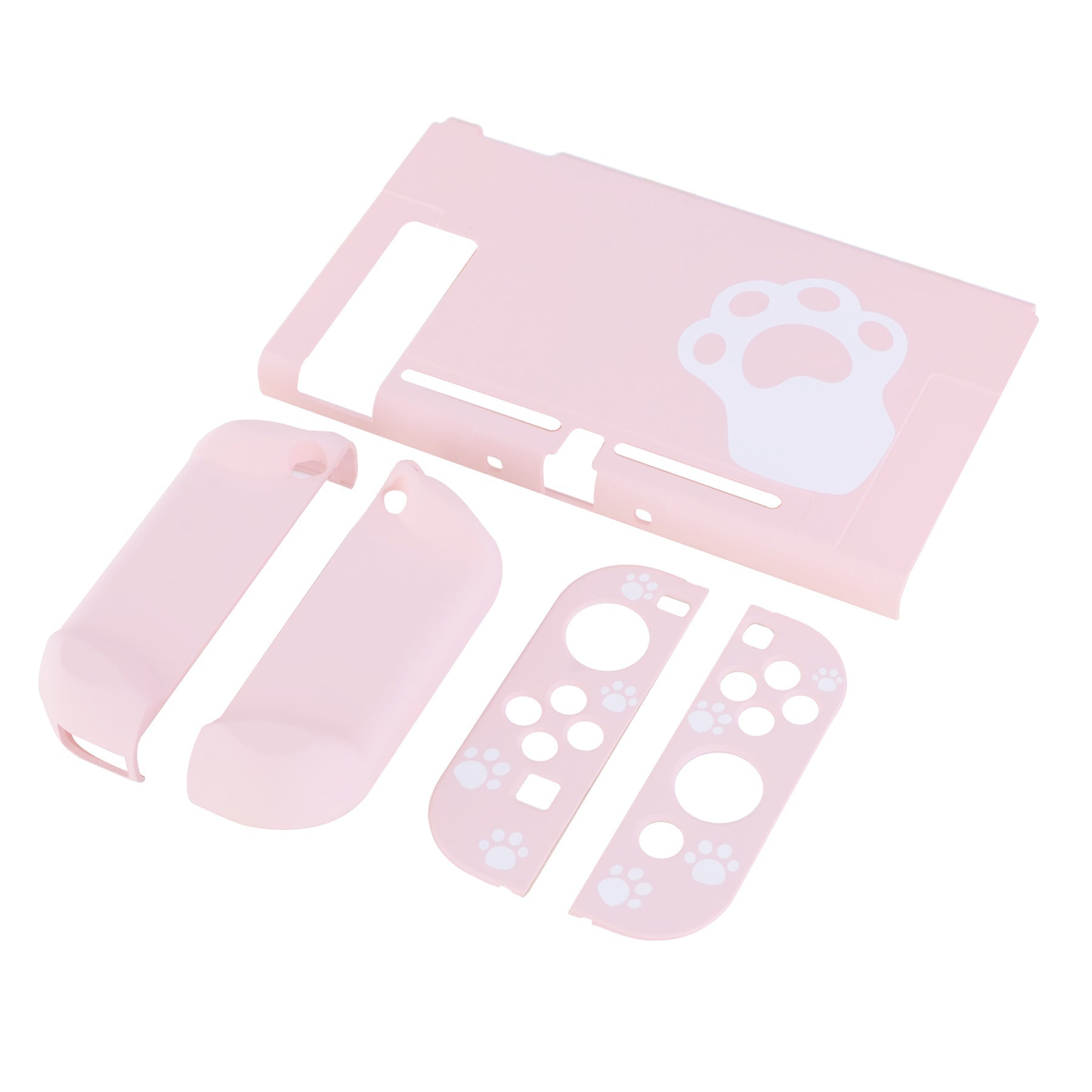 PlayVital Pink Cat Paw Back Cover for NS Switch Console, NS Joycon Handheld Controller Separable Protector Hard Shell, Dockable Protective Case with Colorful ABXY Direction Button Caps - NTT101 PlayVital