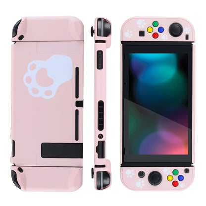 PlayVital Pink Cat Paw Back Cover for NS Switch Console, NS Joycon Handheld Controller Separable Protector Hard Shell, Dockable Protective Case with Colorful ABXY Direction Button Caps - NTT101 PlayVital