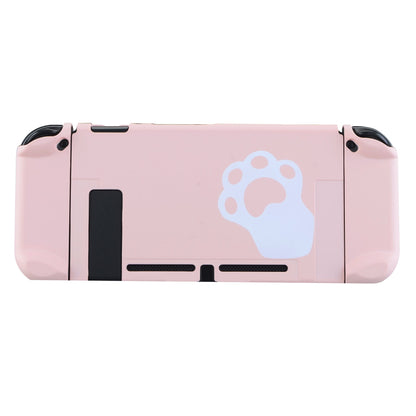 PlayVital Pink Cat Paw Back Cover for NS Switch Console, NS Joycon Handheld Controller Separable Protector Hard Shell, Dockable Protective Case with Colorful ABXY Direction Button Caps - NTT101 PlayVital