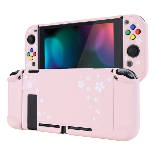 PlayVital Cherry Blossoms Petals Back Cover for NS Switch Console, NS Joycon Handheld Controller Separable Protector Hard Shell, Dockable Protective Case with Colorful ABXY Direction Button Caps - NTT102 PlayVital