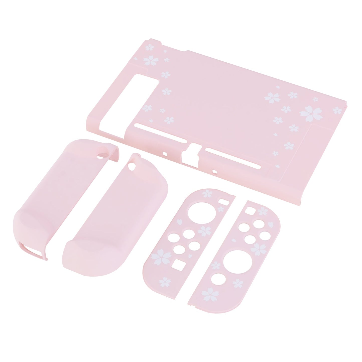 PlayVital Cherry Blossoms Petals Back Cover for NS Switch Console, NS Joycon Handheld Controller Separable Protector Hard Shell, Dockable Protective Case with Colorful ABXY Direction Button Caps - NTT102 PlayVital