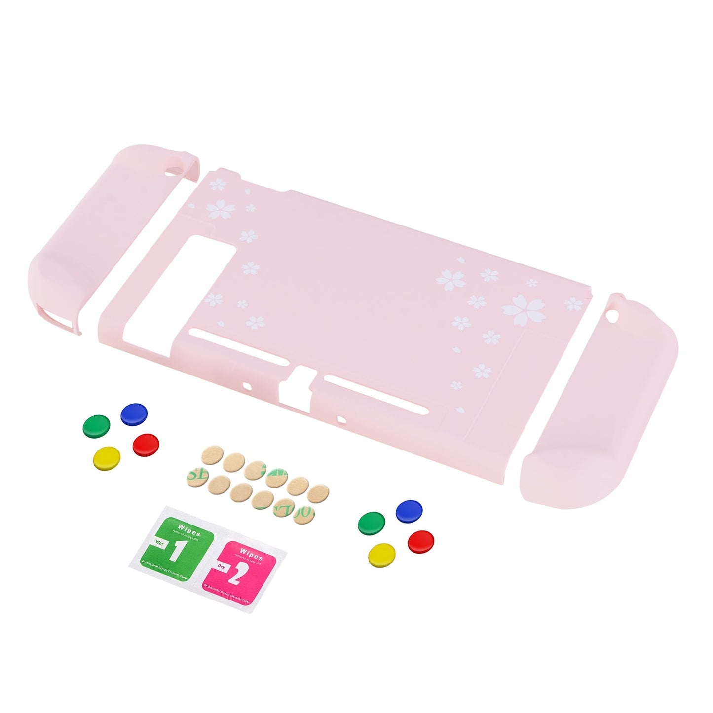 PlayVital Cherry Blossoms Petals Back Cover for NS Switch Console, NS Joycon Handheld Controller Separable Protector Hard Shell, Dockable Protective Case with Colorful ABXY Direction Button Caps - NTT102 PlayVital