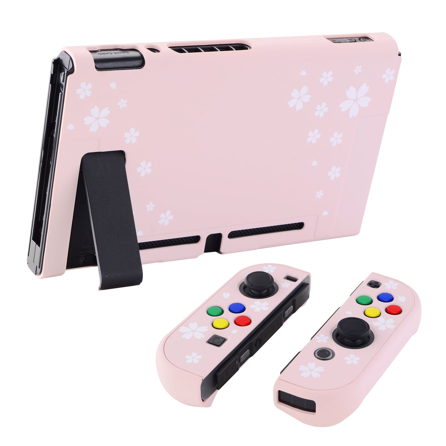 PlayVital Cherry Blossoms Petals Back Cover for NS Switch Console, NS Joycon Handheld Controller Separable Protector Hard Shell, Dockable Protective Case with Colorful ABXY Direction Button Caps - NTT102 PlayVital