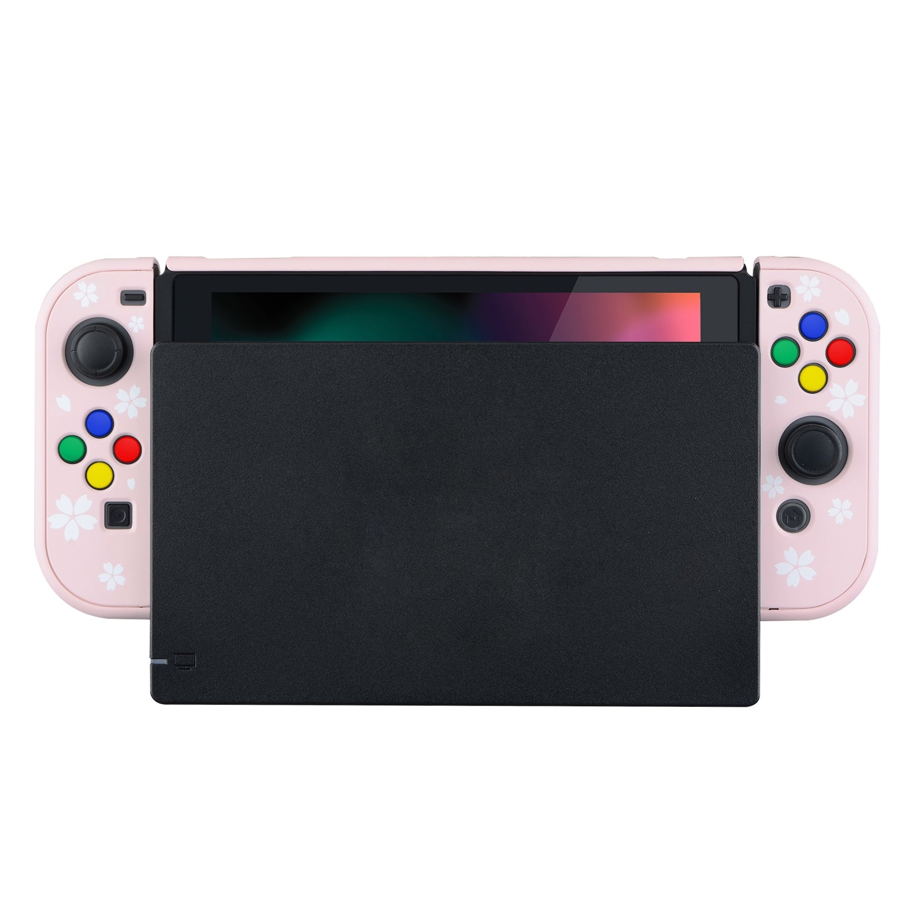 PlayVital Cherry Blossoms Petals Back Cover for NS Switch Console, NS Joycon Handheld Controller Separable Protector Hard Shell, Dockable Protective Case with Colorful ABXY Direction Button Caps - NTT102 PlayVital