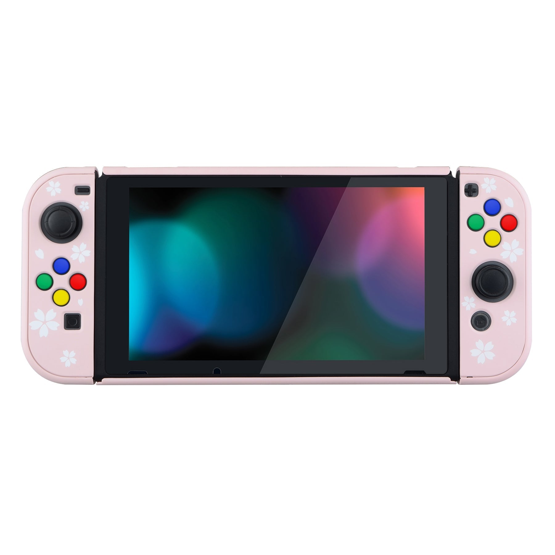 PlayVital Cherry Blossoms Petals Back Cover for NS Switch Console, NS Joycon Handheld Controller Separable Protector Hard Shell, Dockable Protective Case with Colorful ABXY Direction Button Caps - NTT102 PlayVital