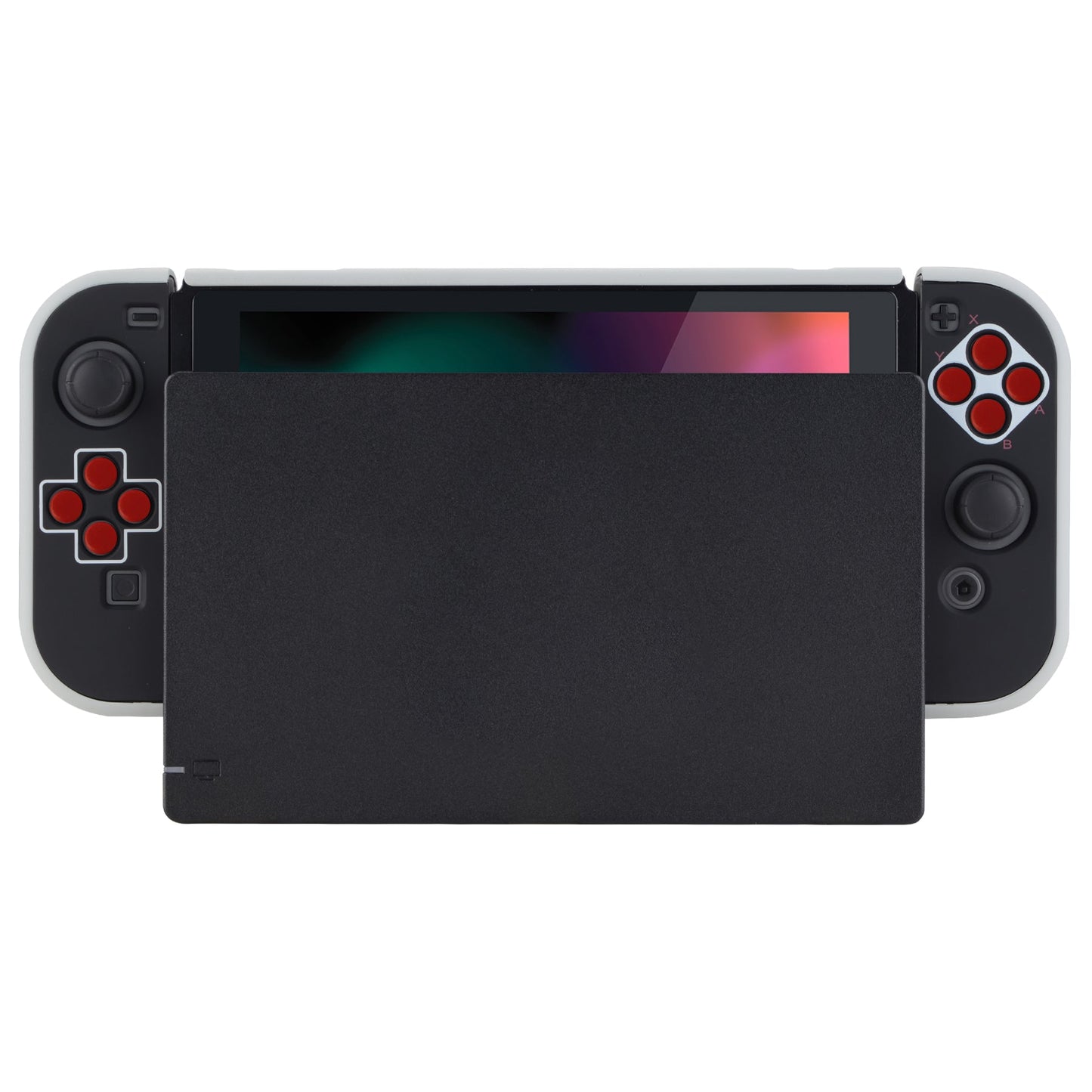 PlayVital Classics NES Style Back Cover for NS Switch Console, NS Joycon Handheld Controller Separable Protector Hard Shell, Dockable Protective Case with Red ABXY Direction Button Caps - NTT103 PlayVital