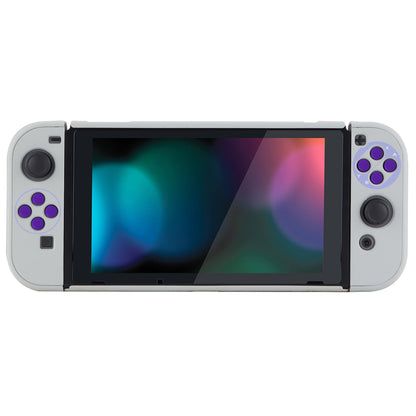 PlayVital Classics SNES Style Back Cover for NS Switch Console, NS Joycon Handheld Controller Separable Protector Hard Shell, Dockable Protective Case with Purple ABXY Direction Button Caps - NTT104 PlayVital